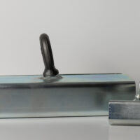 Large: rail clamps to beams up to 4.75" wide. Mini Rail Clamps to beams up to 2" wide.