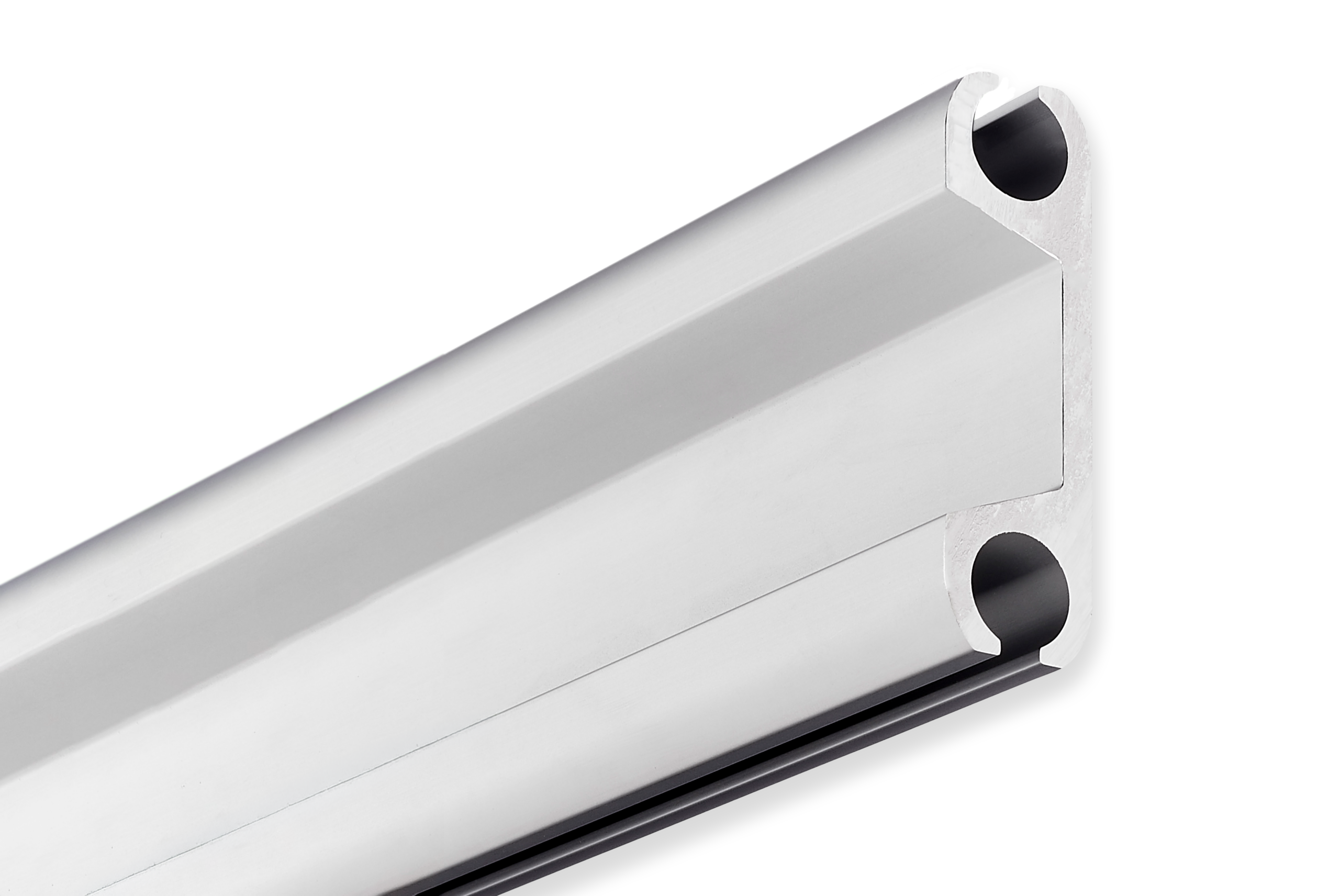 Aluminum double keder rail extrusion from Keder Solutions® featuring two rounded keder channels for connecting tensioned fabric panels, tent structures, awnings, RV applications, and modular fabric systems.